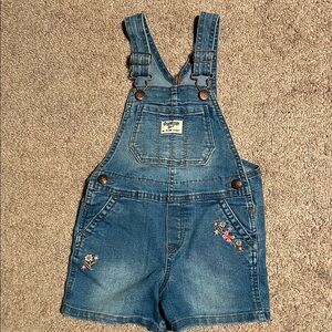 OshKosh B'gosh Blue Denim Overalls with Floral Embroidery